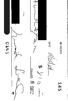 Check with personal information redacted showing signatures for comparison